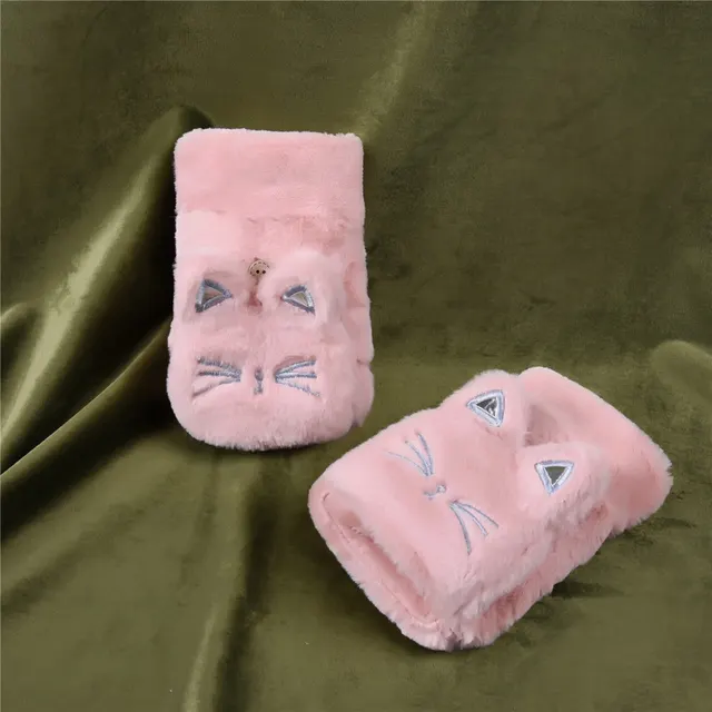Cute Lucky Cat Bunny Plush Flip Lady Gloves Pink - Shop at LoveMi