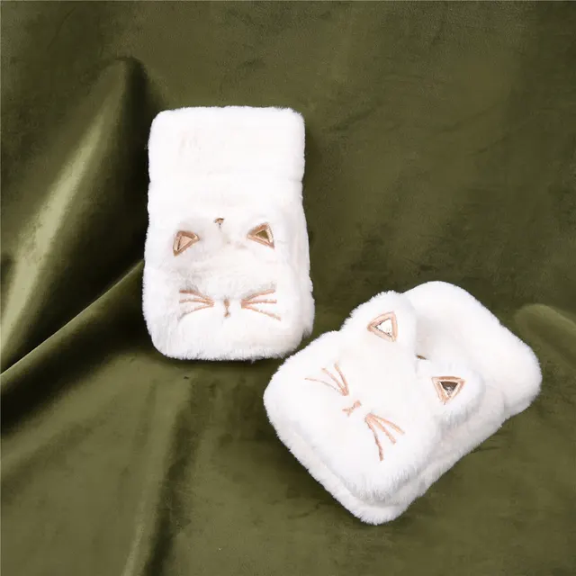 Cute Lucky Cat Bunny Plush Flip Lady Gloves White - Shop at LoveMi