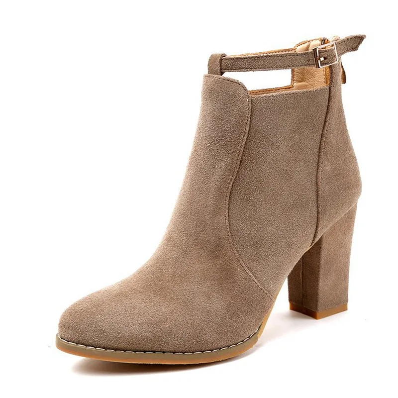 European And American Pointed Toe Martin Boots Women's Belt Buckle Apricot - Shop at LoveMi