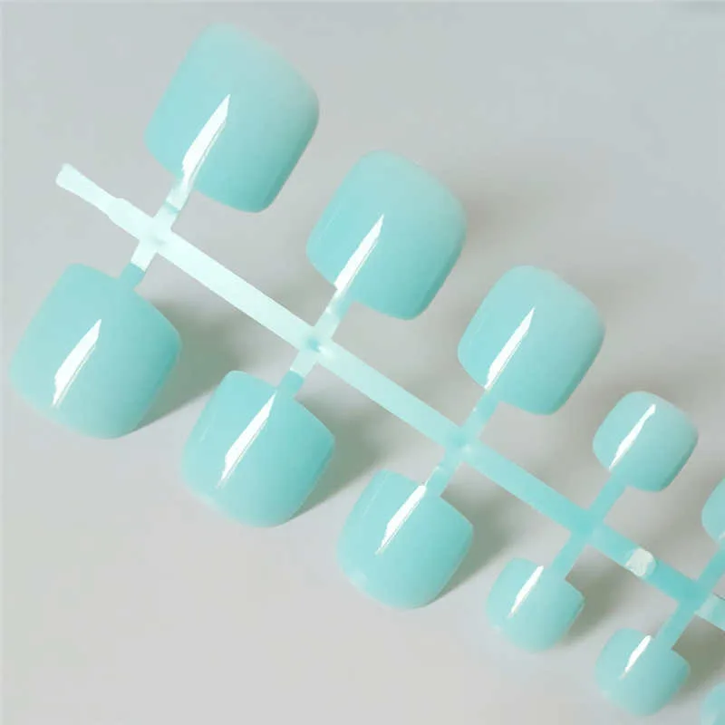 Bright Green Acrylic Fake Toe Nails Square Press On Nails - Blue