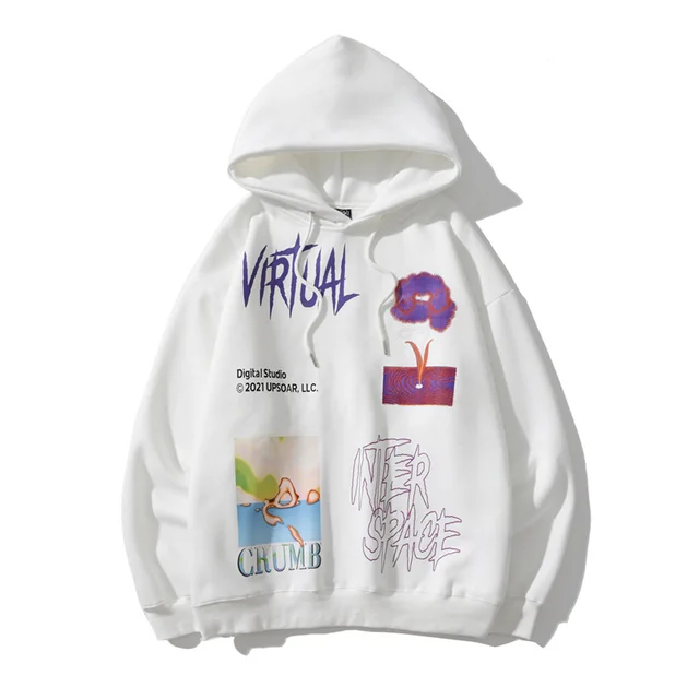 A Fleecy Printed Jumper And Hoodie White - Shop at LoveMi