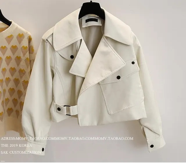 Fashion Black Motorcycle Pu Leather Jacket White - Shop at LoveMi
