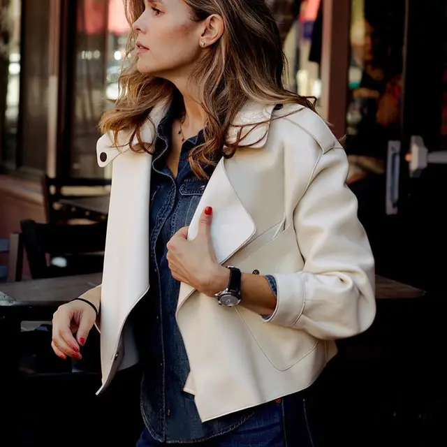 Autumn And Winter New Products Women's Leather Jackets Beige - Shop at LoveMi