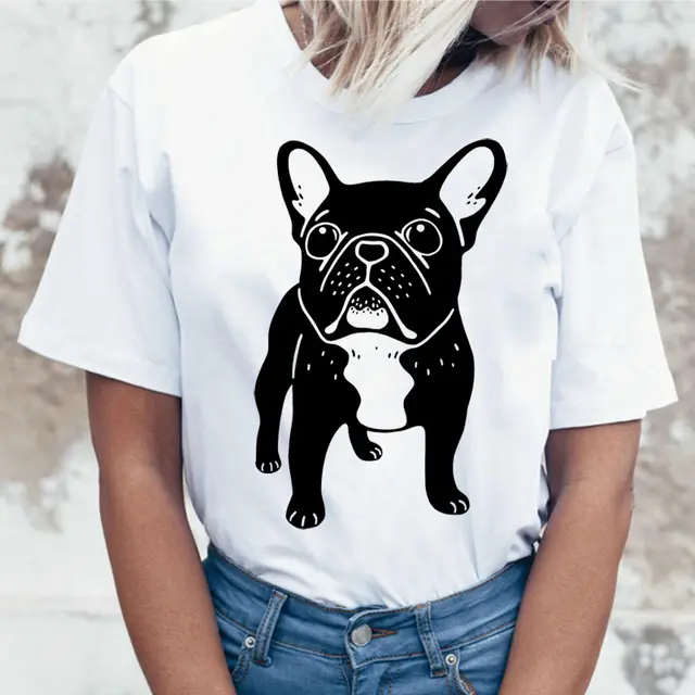 Cartoon Animal Cat And Dog Print Slim Round Neck Street Trendy Women's Shirt - Shop at LoveMi