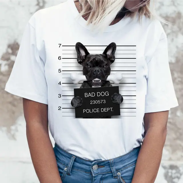 Cartoon Animal Cat And Dog Print Slim Round Neck Street Trendy Women's Shirt J - Shop at LoveMi