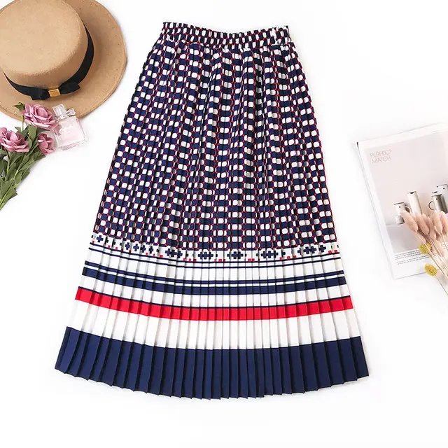 Contrast Striped Floral Slim A Line Skirt Blue - Shop at LoveMi