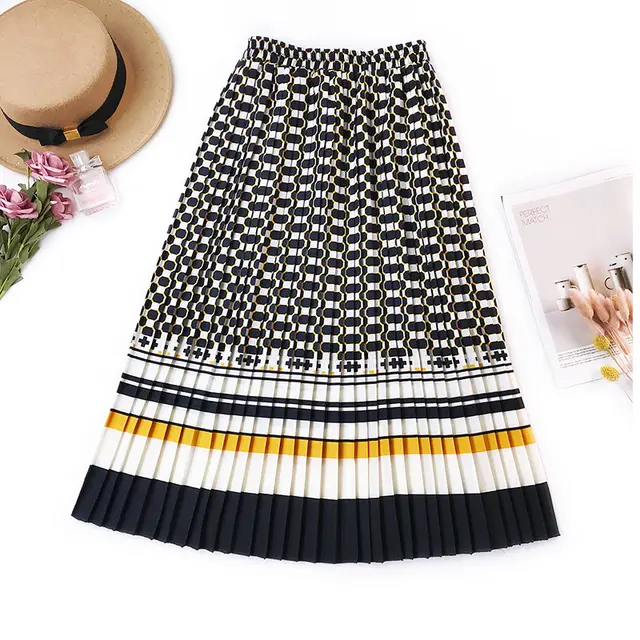Contrast Striped Floral Slim A Line Skirt Yellow - Shop at LoveMi
