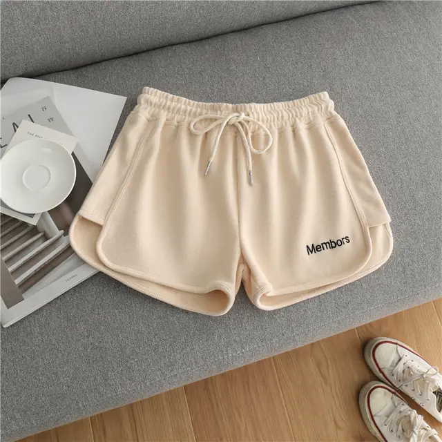 Letter Embroidery Sports Wide leg Shorts Women Loose Casual Outdoor Running Yoga Pants Apricot - Shop at LoveMi