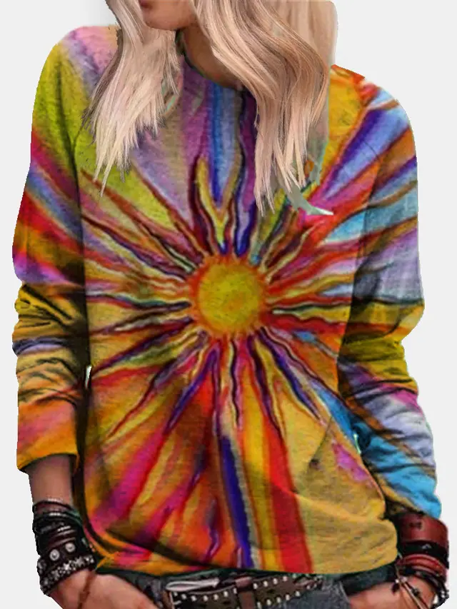 Round Neck Gradient Tie Dye Colorful Sweater Yellow - Shop at LoveMi