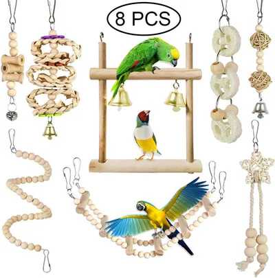 Parrot Chewing Toy Bird Toy Log Swing Set Of 8 Brown - Shop at LoveMi