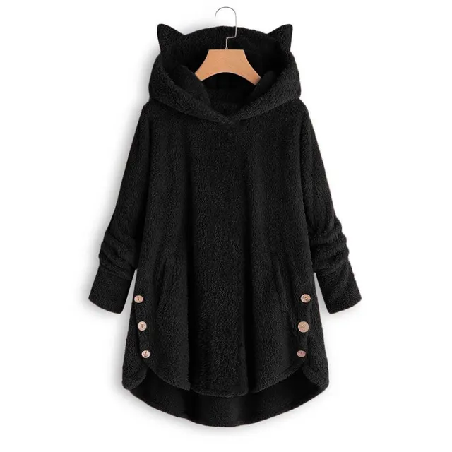 Fashion Women's European and American Button Plush Blouse Irregular Jacket Black - Shop at LoveMi