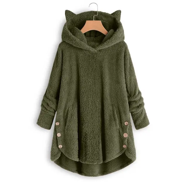 Fashion Women's European and American Button Plush Blouse Irregular Jacket Green - Shop at LoveMi