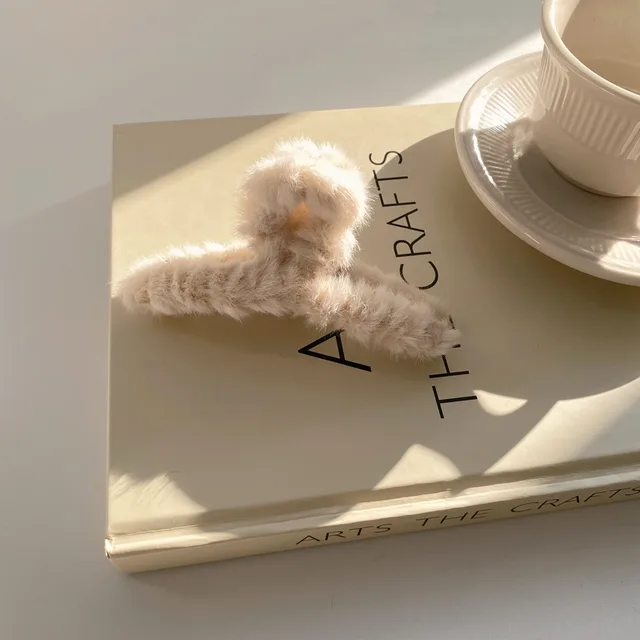 Plush Fleece Catch Clip Autumn And Winter Imitation Rabbit Hair Clip Beige - Shop at LoveMi