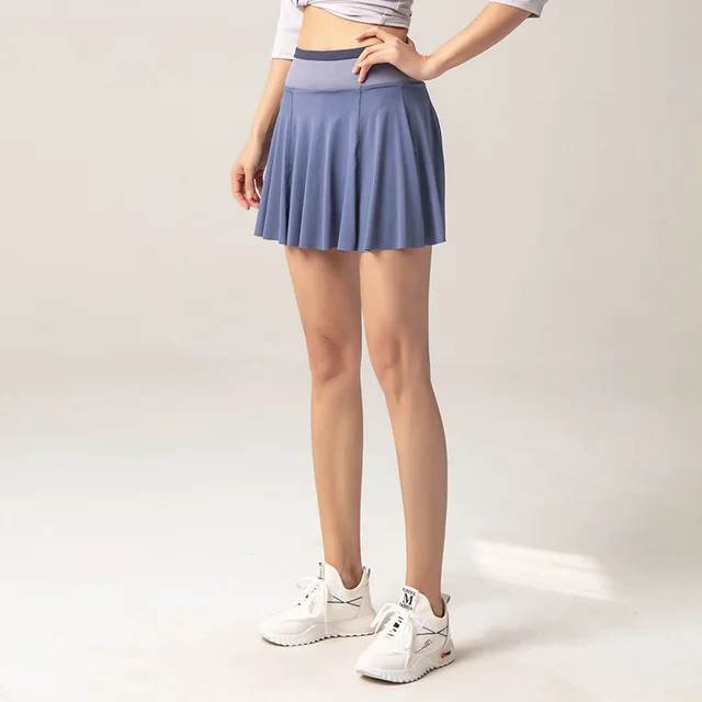 Workout Clothes Sports Short Skirt Female Pleated Fake Two Piece Badminton Shorts Blue - Shop at LoveMi