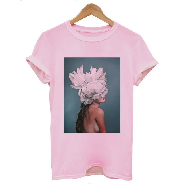 Personalized Art Girl Print Casual T shirt Pink - Shop at LoveMi