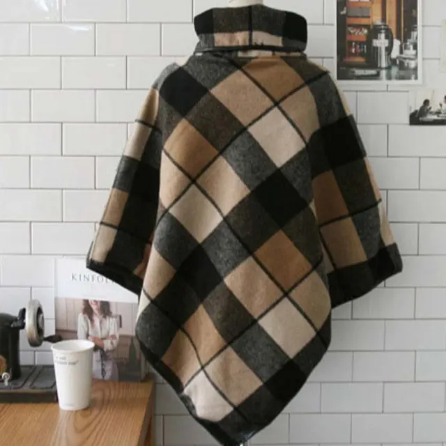 Fashion All Match Women's Plaid Shawl Woolen Coat Khaki - Shop at LoveMi