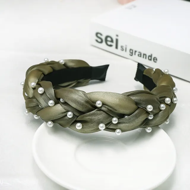 Hand Nailed Pearl Headband Twist Braid Army Green - Shop at LoveMi