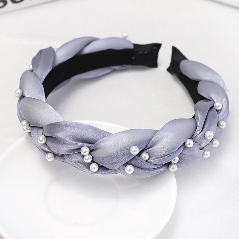 Hand-Nailed Pearl Headband Twist Braid - Blue