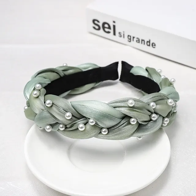 Hand Nailed Pearl Headband Twist Braid Light Green - Shop at LoveMi