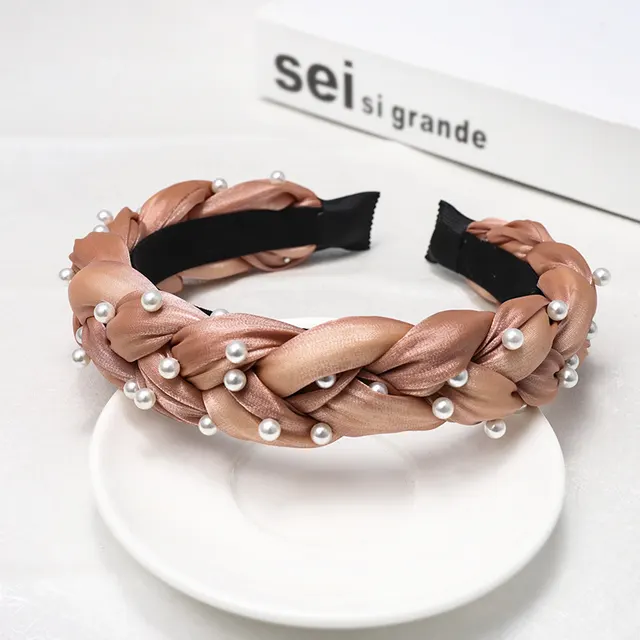 Hand Nailed Pearl Headband Twist Braid Pink - Shop at LoveMi