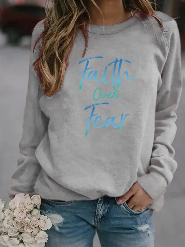 Printed Round Neck Women's Sweater Grey - Shop at LoveMi