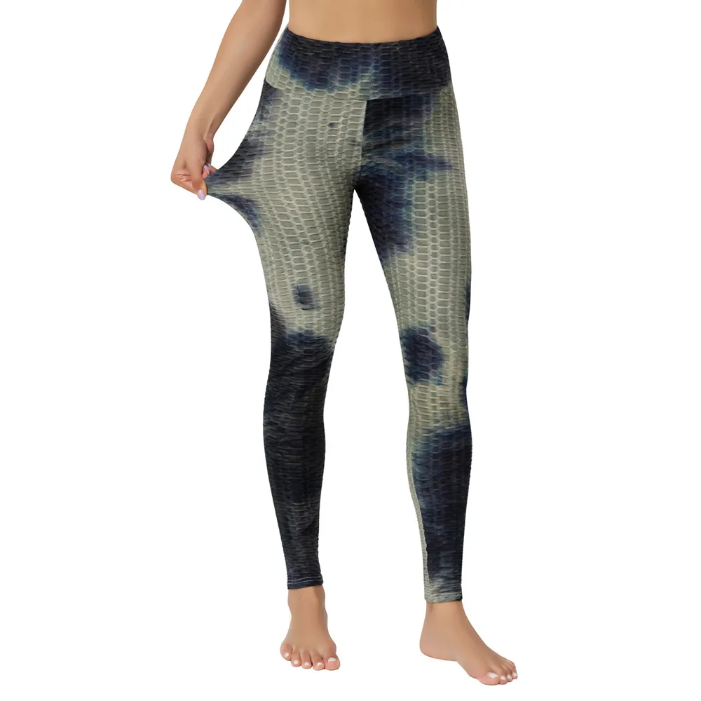 Yoga Jacquard Tie-Dye Yoga Clothes Bubble Yoga Pants - Army Green