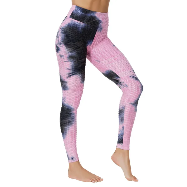 Yoga Jacquard Tie Dye Yoga Clothes Bubble Yoga Pants Pink - Shop at LoveMi
