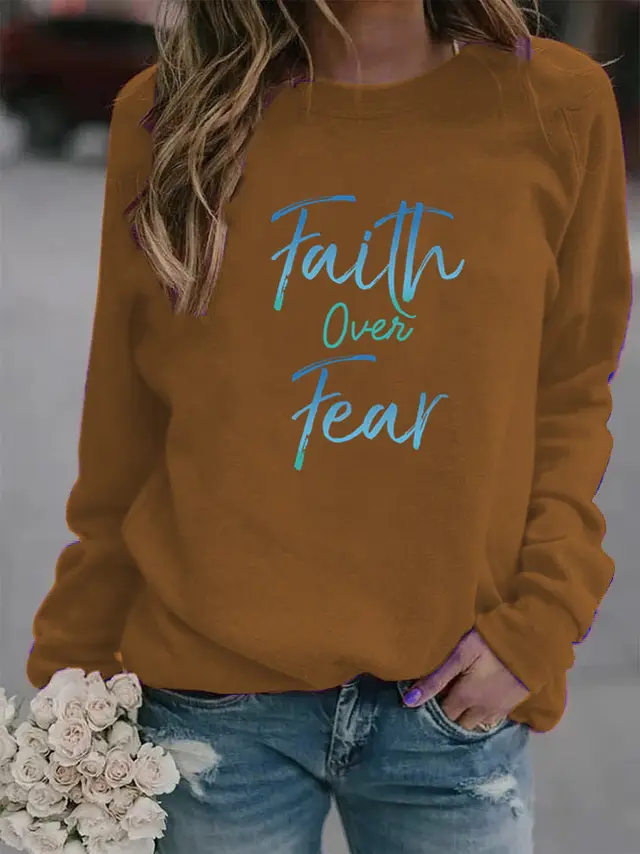 Printed Round Neck Women's Sweater Brown - Shop at LoveMi