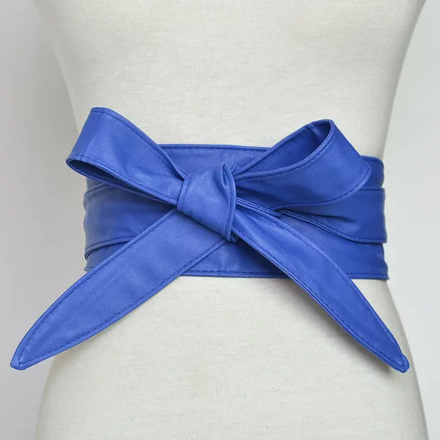 Ladies Wide Belt PU Bow Banding European And American Blue - Shop at LoveMi