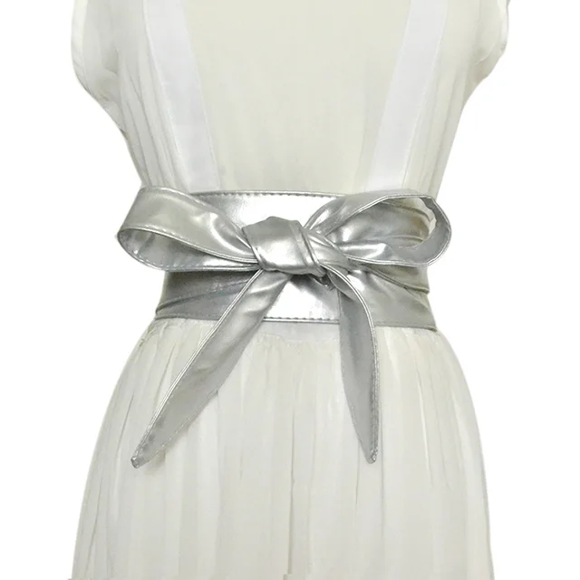 Ladies Wide Belt PU Bow Banding European And American Silver - Shop at LoveMi