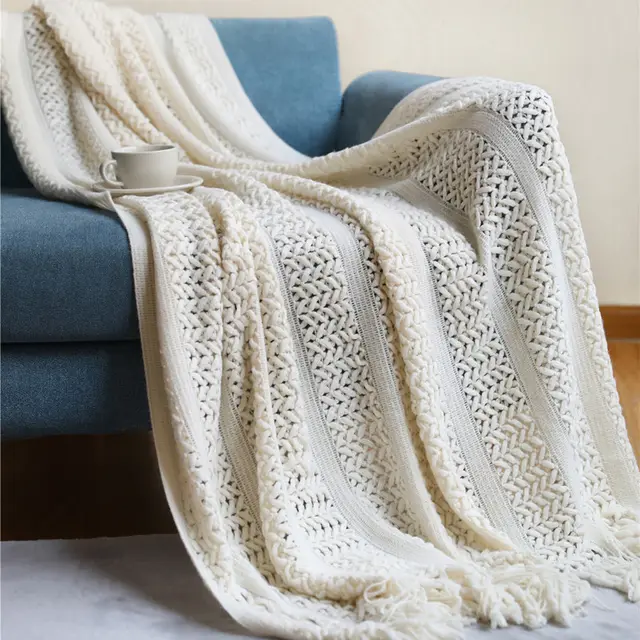 Nordic Sofa Blanket Knitting Homestay Hotel Bed Flag Beige - Shop at LoveMi