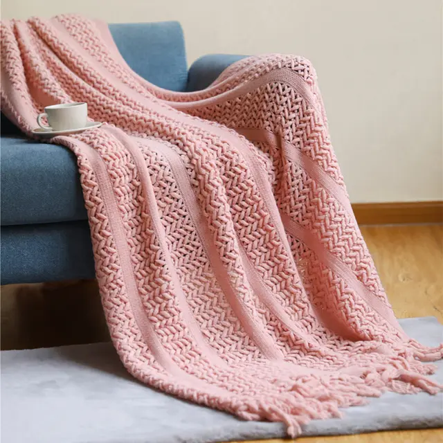 Nordic Sofa Blanket Knitting Homestay Hotel Bed Flag Pink - Shop at LoveMi