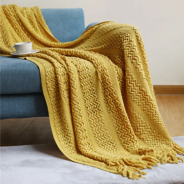 Nordic Sofa Blanket Knitting Homestay Hotel Bed Flag Yellow - Shop at LoveMi