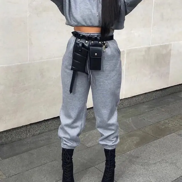 Drawstring Trousers Track Pants Casual Pants Grey - Shop at LoveMi