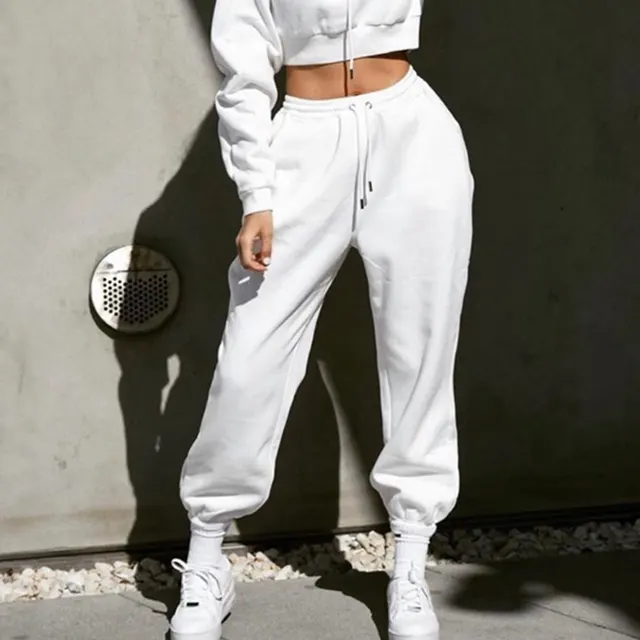 Drawstring Trousers Track Pants Casual Pants White - Shop at LoveMi