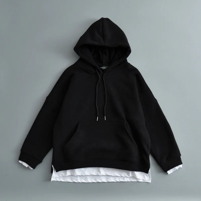 Loose Fake Two-Piece Plus Velvet Thick Sweater - Black