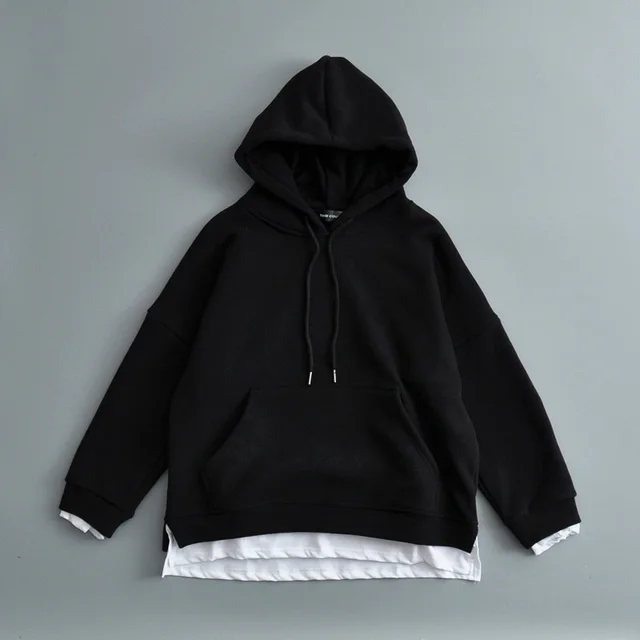 Loose Fake Two Piece Plus Velvet Thick Sweater Black - Shop at LoveMi