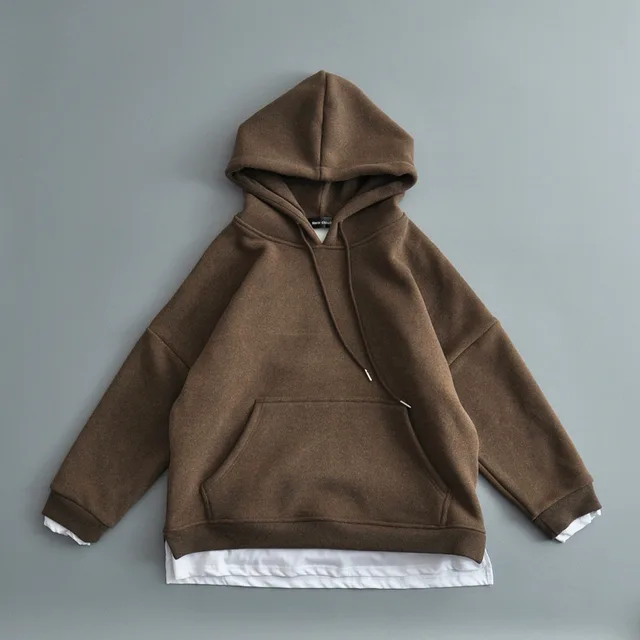 Loose Fake Two Piece Plus Velvet Thick Sweater Coffee - Shop at LoveMi