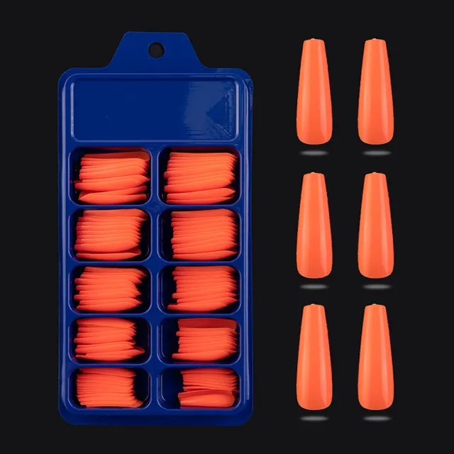 Blue Box Full Sticker Ballet False Nail Color Orange - Shop at LoveMi