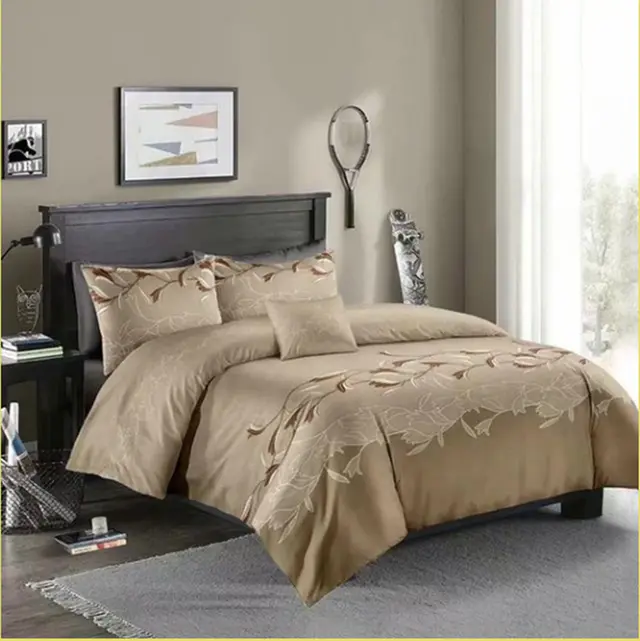 Three piece Simple Plain Black Printing Bedding Set Camel - Shop at LoveMi