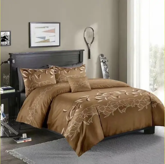 Three piece Simple Plain Black Printing Bedding Set Coffee - Shop at LoveMi