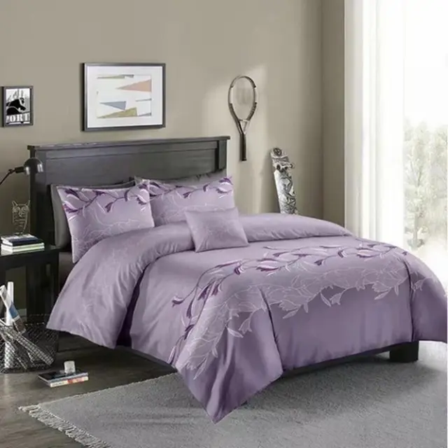 Three piece Simple Plain Black Printing Bedding Set Purple - Shop at LoveMi