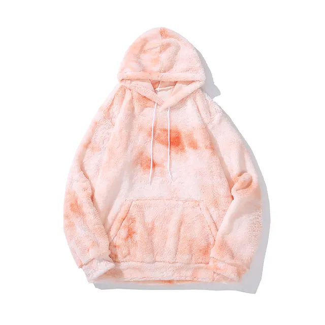 New Pullover Tie dye Plush Hooded Sweater Pink - Shop at LoveMi