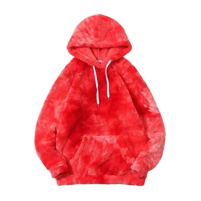 New Pullover Tie dye Plush Hooded Sweater Red - Shop at LoveMi