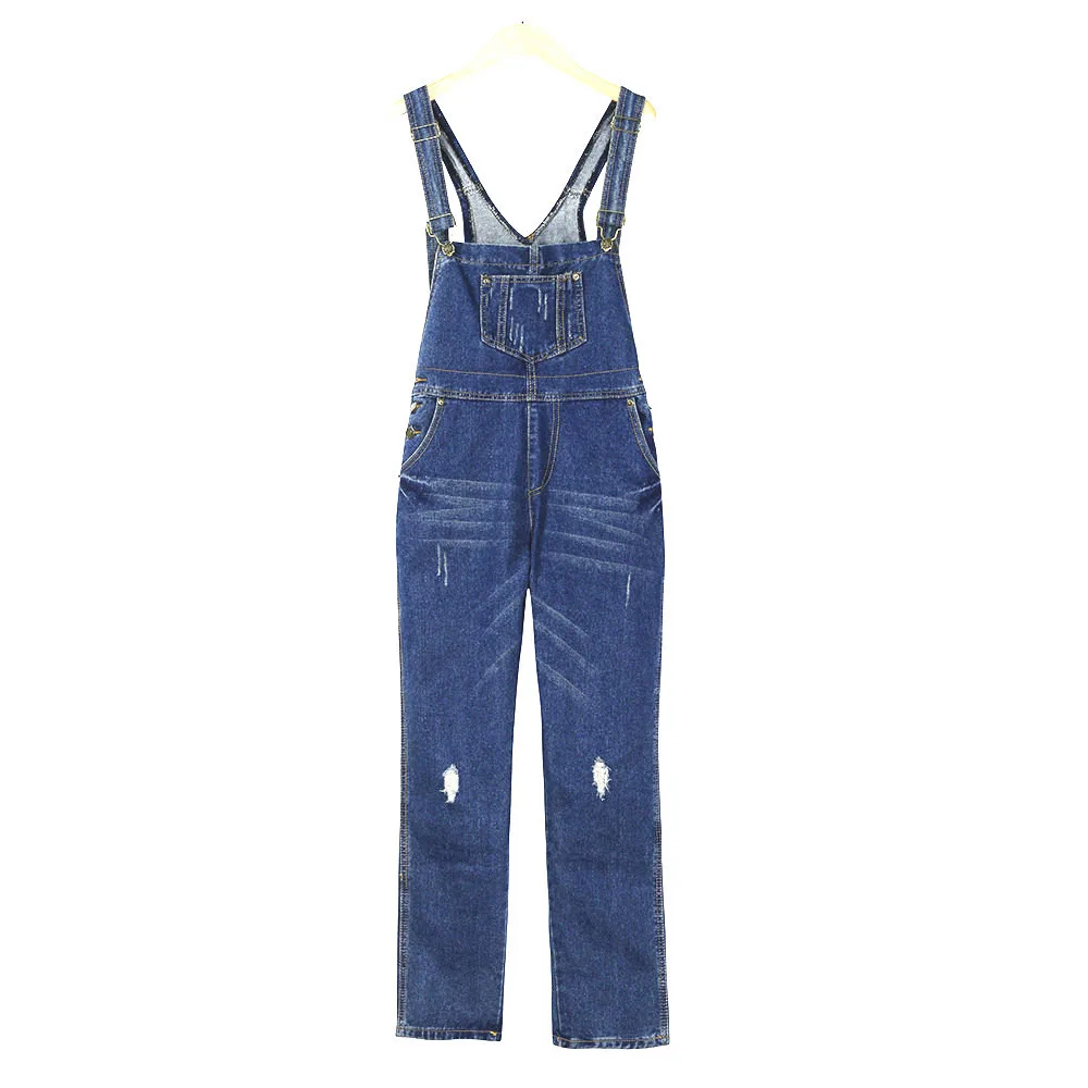 Shredded denim jumpsuit overalls - Blue