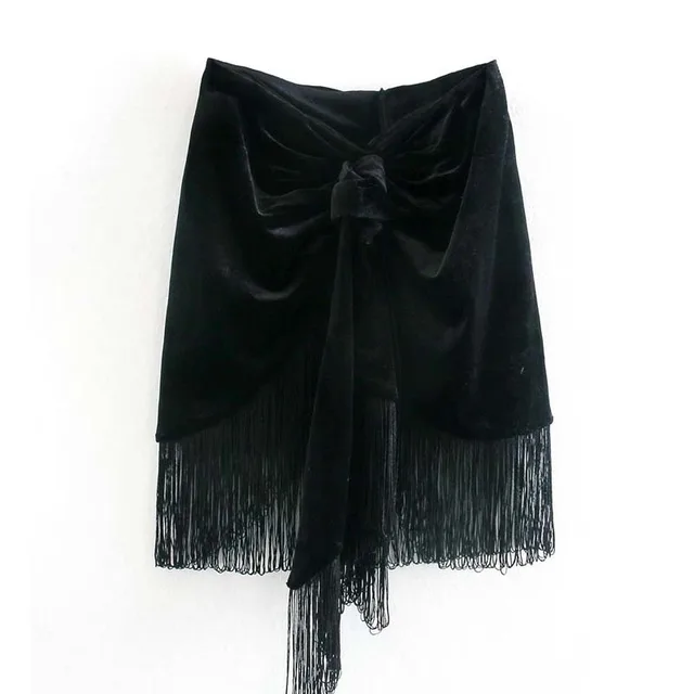European and American autumn velvet fringed skirt Black - Shop at LoveMi