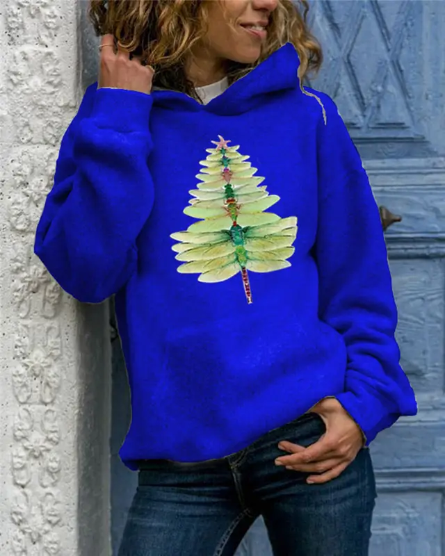 Women's Long Sleeve Turtleneck Animal Print Round Neck Hoodie Blue - Shop at LoveMi