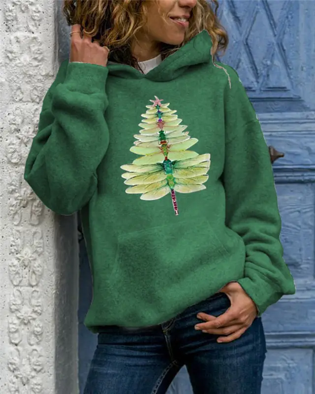 Women's Long Sleeve Turtleneck Animal Print Round Neck Hoodie Green - Shop at LoveMi