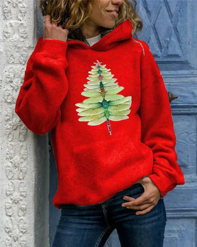 Women's Long Sleeve Turtleneck Animal Print Round Neck Hoodie Red - Shop at LoveMi
