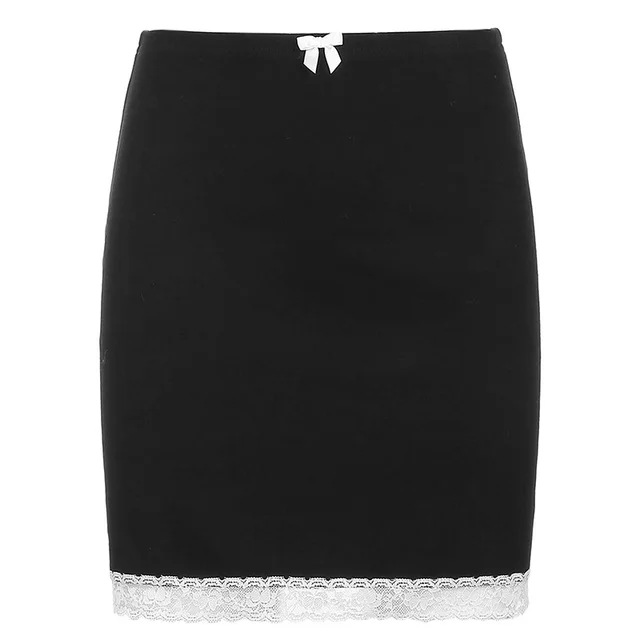 Fashion Sexy Lace Stitching Bow Knot Bag Hip Skirt Black - Shop at LoveMi